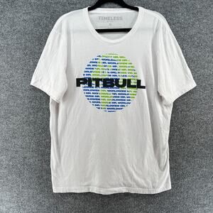 Pitbull Shirt Adult XL White Crewneck‎ Short Sleeve Tshirt Miami Music Mens